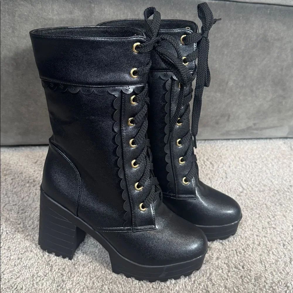 Women’s Black Lace Up Chunky Heeled Platform Boots Size 5.5 (EU 36) NEW